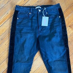 Good American Women's tuxedo stripe Skinny Jeans in Deep Blue